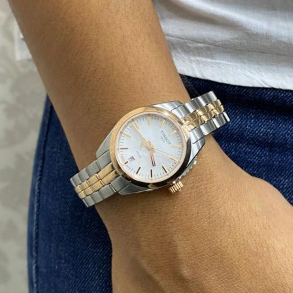 Shop Authentic Tissot T Classic PR100 Mother of Pearl Dial Two Tone Steel Strap Watch for Women - T101.010.22.111.01 - Luxxuri
