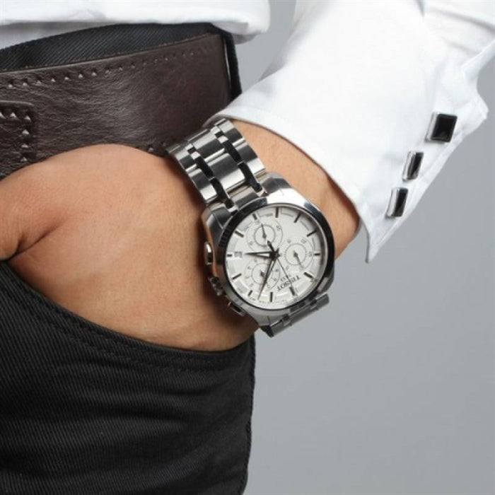 Shop Authentic Tissot T Classic Couturier Chronograph White Dial Silver Steel Strap Watch For Men - T101.617.11.031.00 - Luxxuri