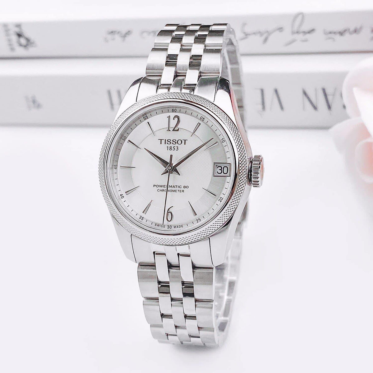 Tissot Ballade Powermatic 80 Automatic Mother of Pearl Dial Silver Steel Strap Watch For Women - T108.208.11.117.00