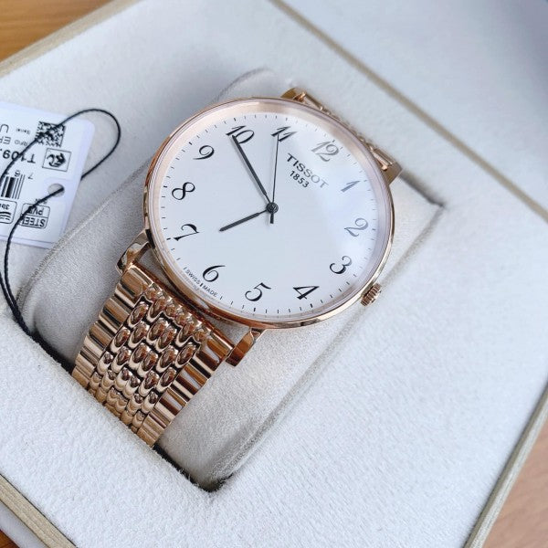 Shop Authentic Tissot T Classic Everytime White Dial Rose Gold Mesh Bracelet Watch for Men - T109.610.33.032.00 - Luxxuri