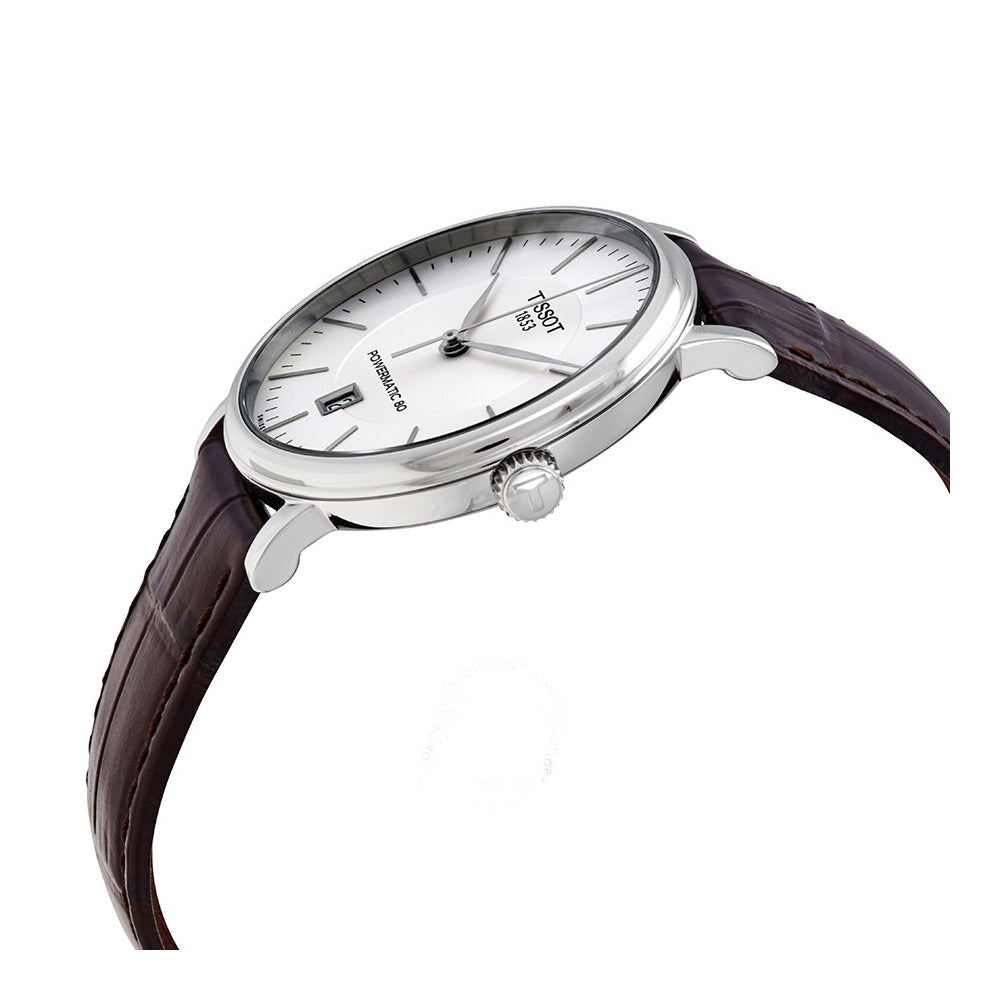 Shop Authentic Tissot T-Classic Powermatic 80 Silver Dial Brown Leather Strap Watch For Men - T122.407.16.031.00 - Luxxuri