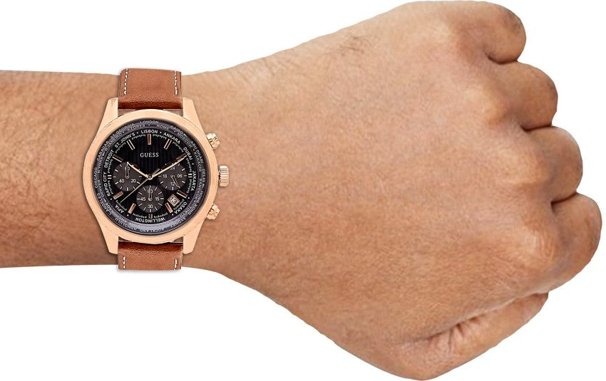Shop Authentic Guess Persuit Chronograph Blue Dial Brown Leather Strap Watch for Men - W0500G1 - Luxxuri