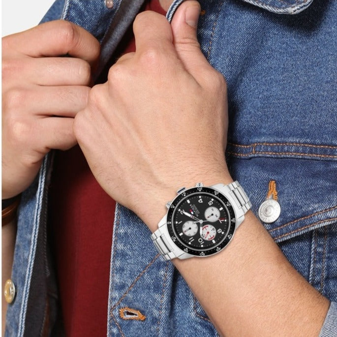 Shop Authentic Tommy Hilfiger Jimmy Multifunction Black Dial Silver Steel Strap Watch For Men - 1791950 - Luxxuri