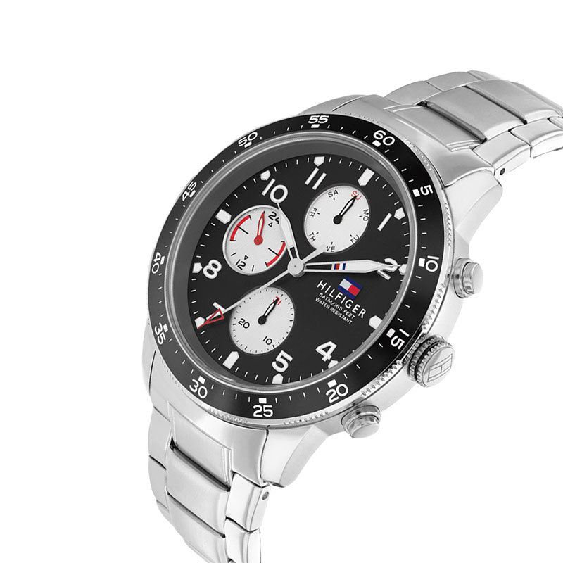 Shop Authentic Tommy Hilfiger Jimmy Multifunction Black Dial Silver Steel Strap Watch For Men - 1791950 - Luxxuri