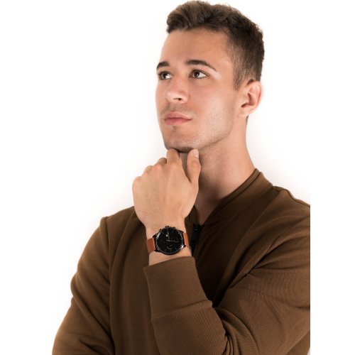 Shop Authentic Tommy Hilfiger James Quartz Black Dial Brown Leather Strap Watch For Men - 1791486 - Luxxuri
