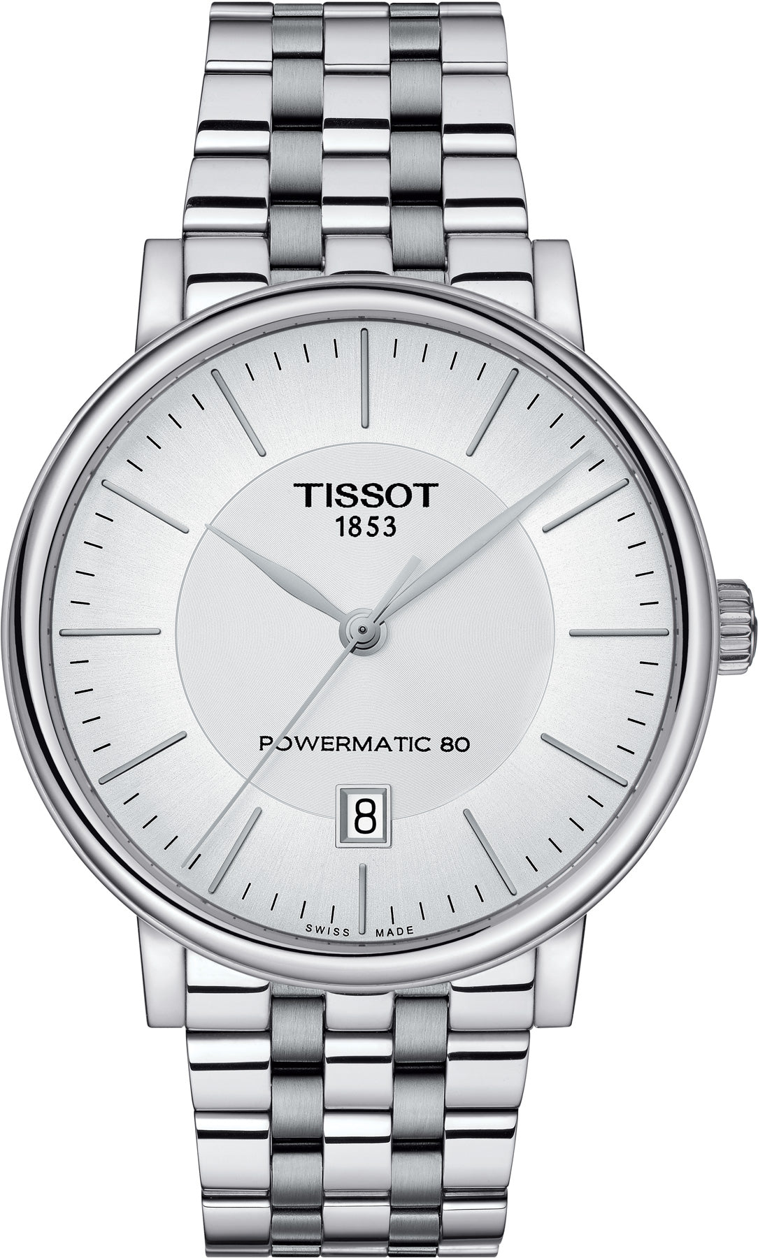 Shop Authentic Tissot T Classic Carson Premium Powermatic 80 White Dial Silver Steel Strap Watch For Men - T122.407.11.031.00 - Luxxuri