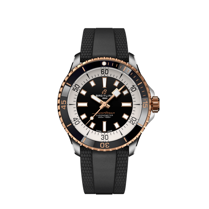 Breitling Superocean Automatic 42mm 18K Red Gold & Black Dial Black Rubber Strap Watch for Men - U17375211B1S1