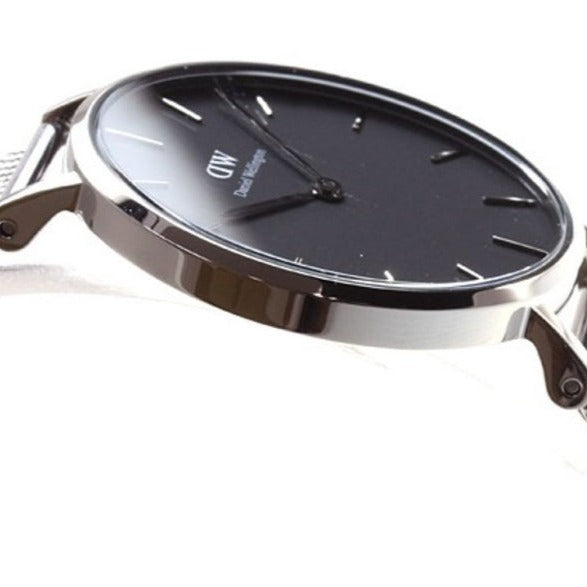 Shop Authentic Daniel Wellington Classic Petite Sterling Black Dial Silver Mesh Bracelet Watch For Women - DW00100162 - Luxxuri