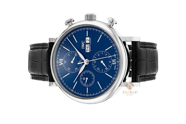 Shop Authentic IWC Portofino Chronograph Blue Dial Black Leather Strap Watch for Men - IW391023 - Luxxuri