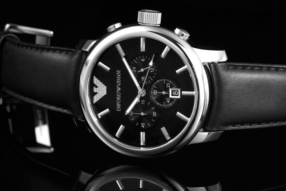 Shop Authentic Emporio Armani Classic Chronograph Black Dial Black Leather Strap Watch For Men - AR0431 - Luxxuri