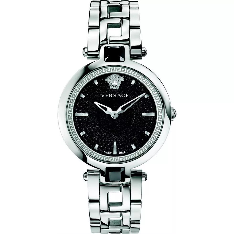 Versace Crystal Gleam Guilloche Black Dial Silver Steel Strap Watch for Women - VAN030016