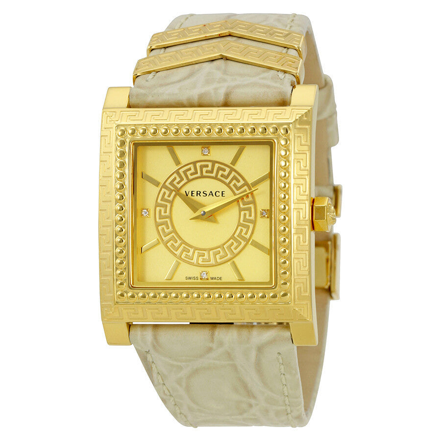 Shop Authentic Versace DV-25 Gold Dial Off White Leather Strap Watch for Women - VQF030015 - Luxxuri