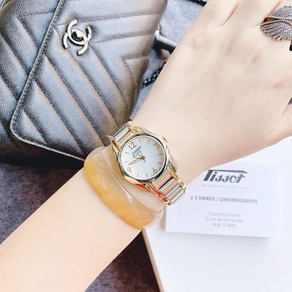 Tissot T Wave Mother of Pearl Dial Two Tone Steel Strap Watch for Women - T023.210.22.117.00