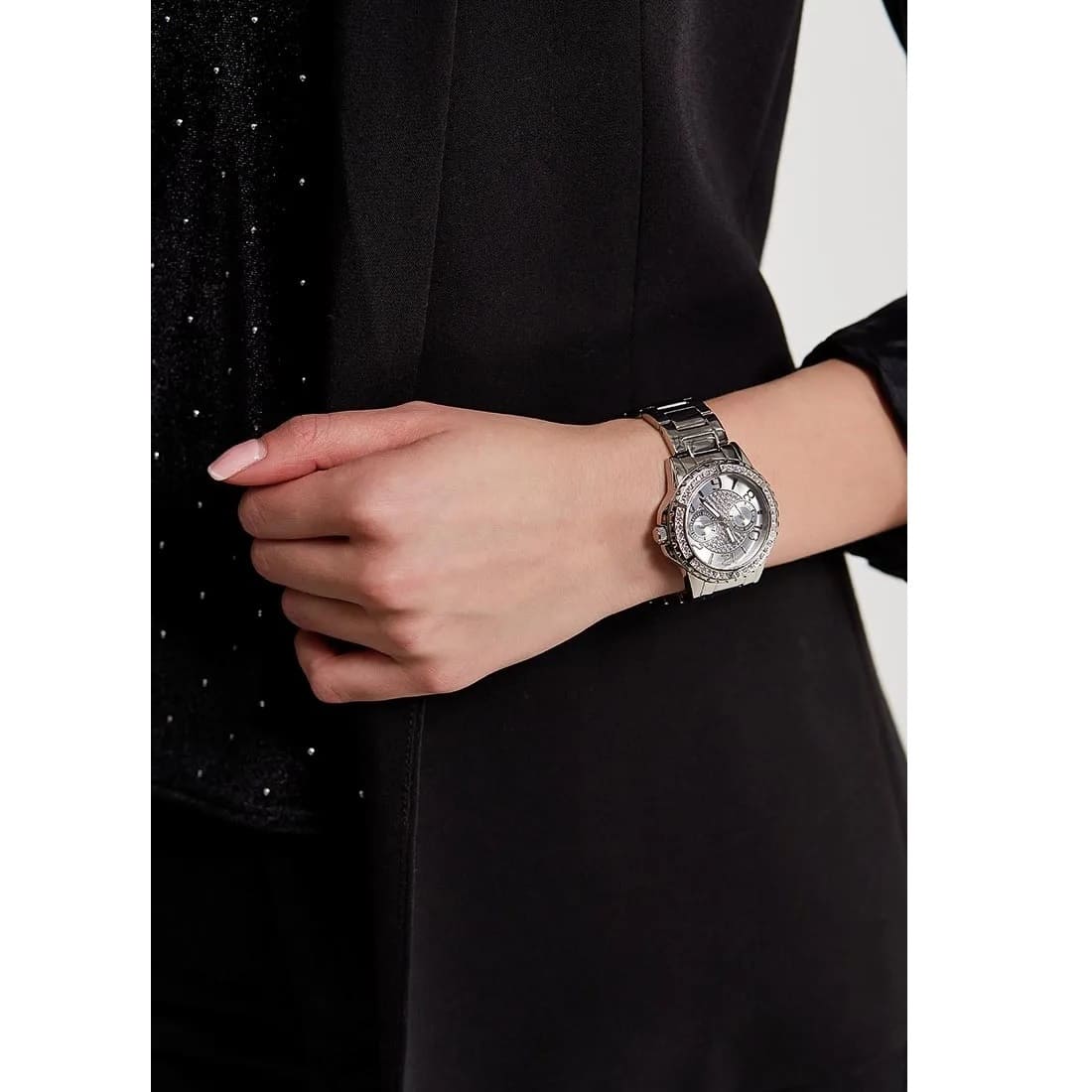 Shop Authentic Guess Sassy Multifunction Quartz Silver Dial Silver Steel Strap Watch For Women - W0705L1 - Luxxuri