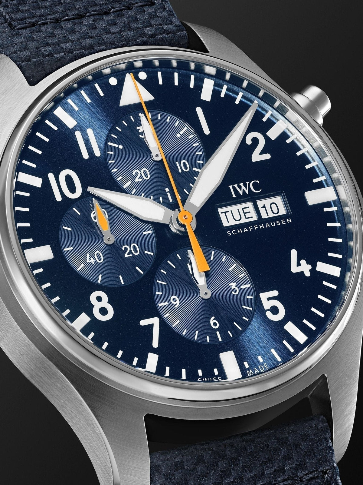 Shop Authentic IWC Pilot's Automatic Chronograph 43mm Blue Dial Blue Calfskin Strap Watch for Men - IW377729 - Luxxuri