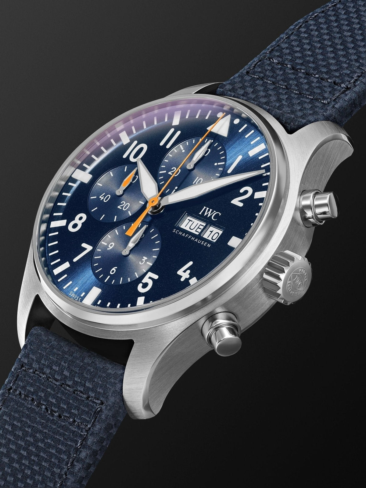 Shop Authentic IWC Pilot's Automatic Chronograph 43mm Blue Dial Blue Calfskin Strap Watch for Men - IW377729 - Luxxuri