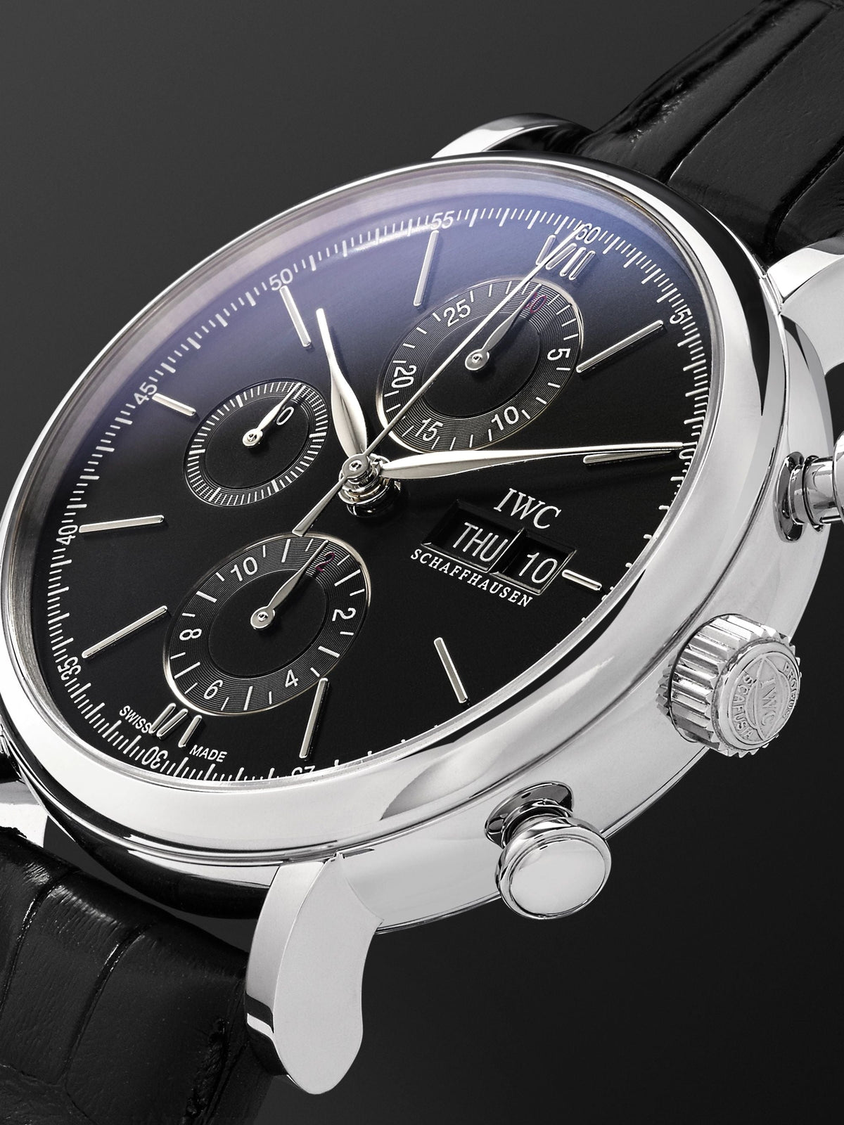 Shop Authentic IWC Portofino Chronograph Black Dial Black Leather Strap Watch for Men - IW391008 - Luxxuri