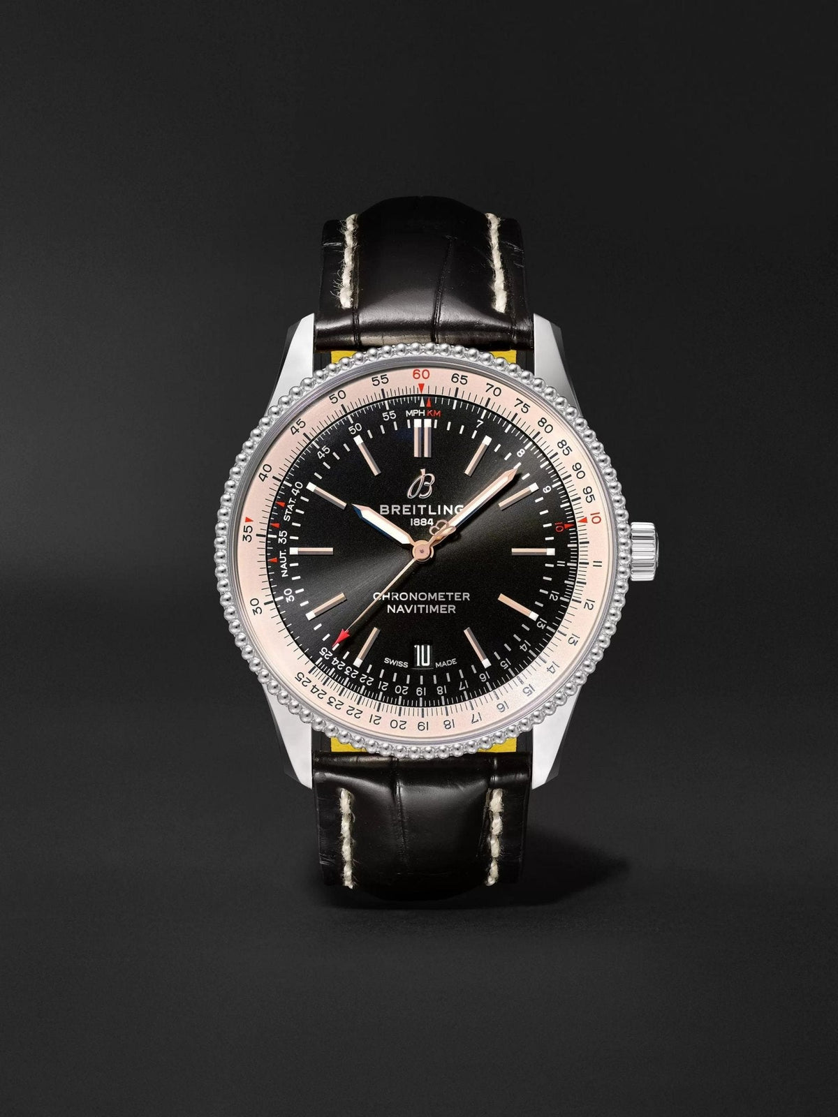 Breitling Navitimer 1 Automatic 41mm Black Dial Black Leather Strap Mens Watch - A17326211B1P1