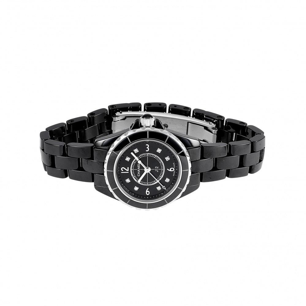 Shop Authentic Chanel J12 Diamonds Black Dial Black Steel Strap Watch for Women - J12 H2569 - Luxxuri