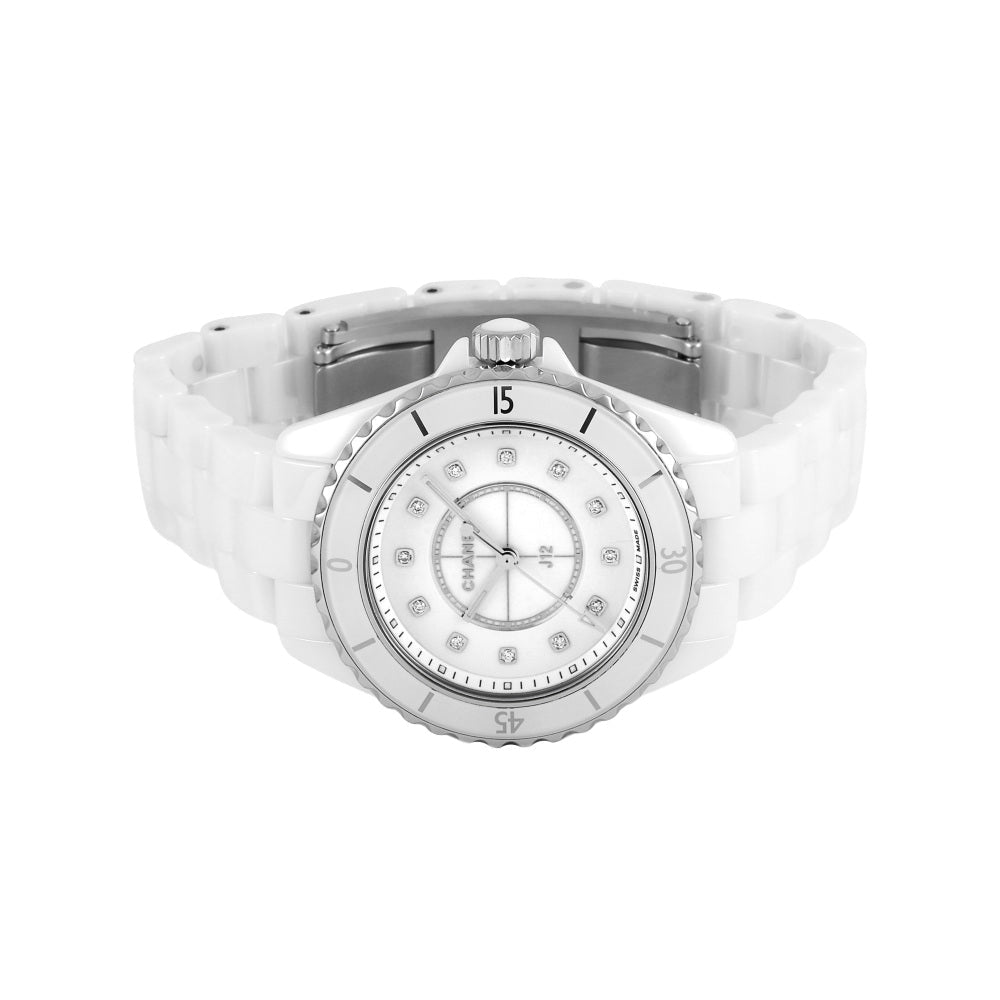 Shop Authentic Chanel J12 Quartz Diamonds White Dial White Steel Strap Watch for Women - J12 H5703 - Luxxuri