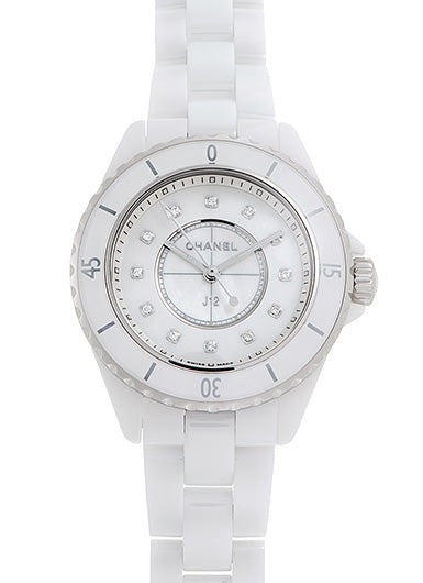 Shop Authentic Chanel J12 Diamonds Mother of Pearl White Dial White Steel Strap Watch for Women - J12 H5704 - Luxxuri