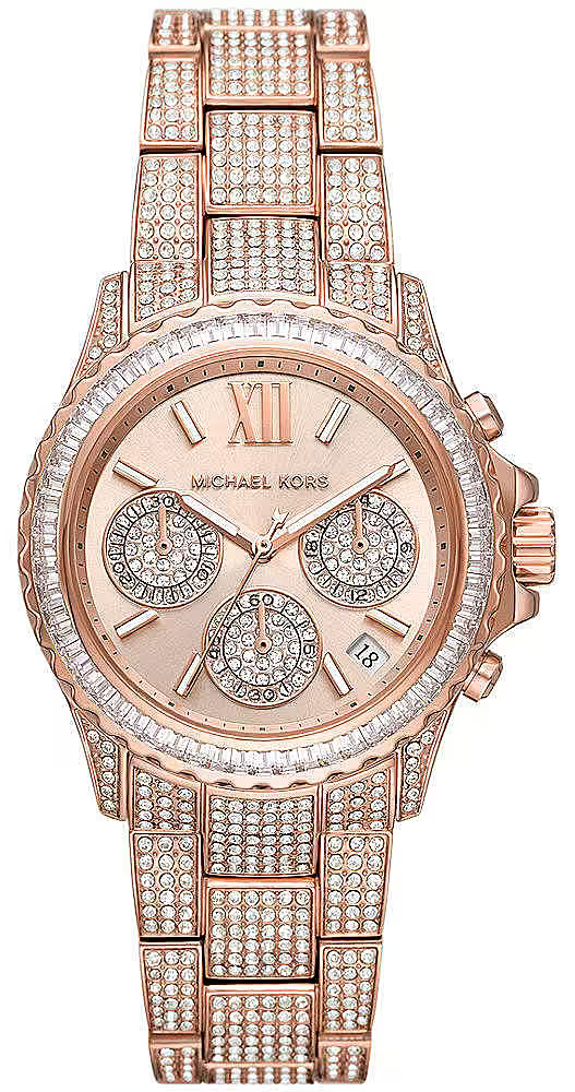 Shop Authentic Michael Kors Everest Chronograph Crystals Rose Gold Dial Rose Gold Steel Strap Watch For Women - MK7235 - Luxxuri