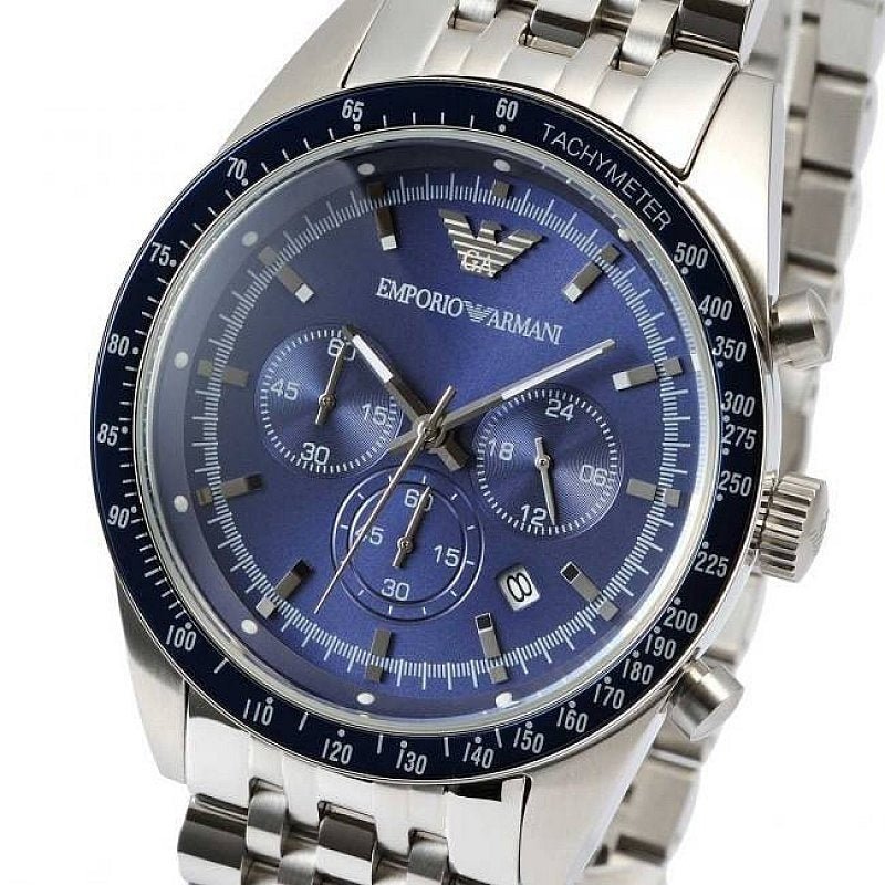 Shop Authentic Emporio Armani Sportivo Chronograph Blue Stainless Steel Watch For Men - AR6072 - Luxxuri