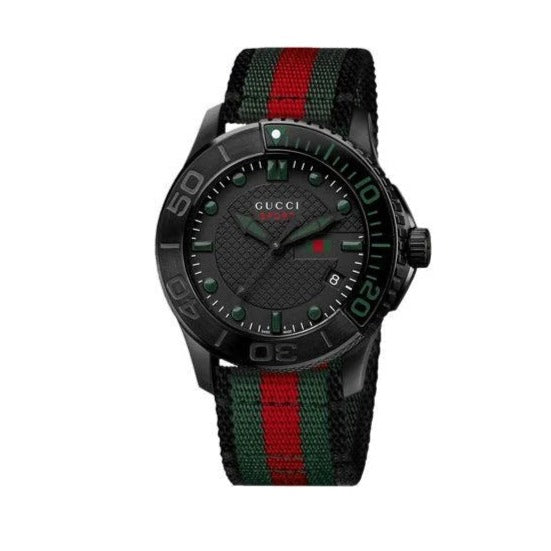 Shop Authentic Gucci G Timeless Sport Black Dial Two Tone NATO Strap Watch For Men - YA126229 - Luxxuri