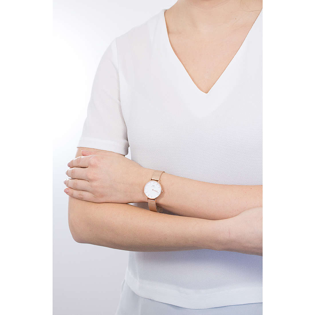 Shop Authentic Daniel Wellington Classic Petite White Dial Rose Gold Mesh Bracelet Watch For Women - DW00100219 - Luxxuri