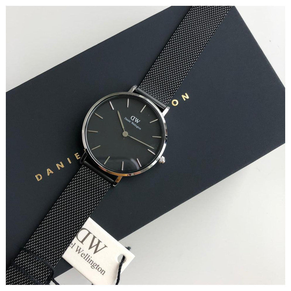 Shop Authentic Daniel Wellington Petite Ashfield Black Dial Black Mesh Strap Watch For Women - DW00100202 - Luxxuri