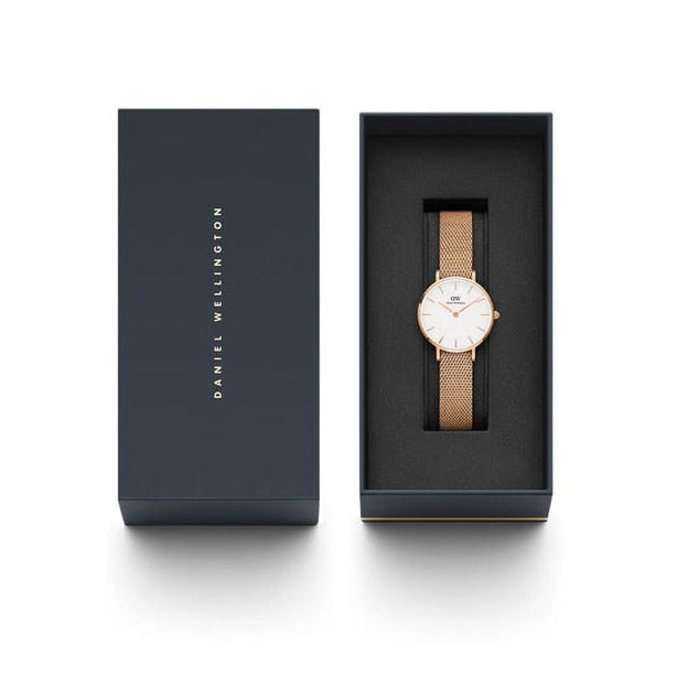 Shop Authentic Daniel Wellington Classic Petite White Dial Rose Gold Mesh Bracelet Watch For Women - DW00100219 - Luxxuri