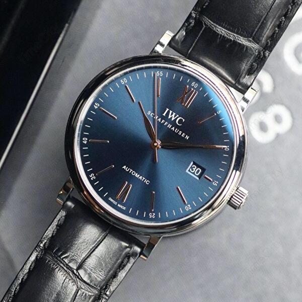 Shop Authentic IWC Portofino Automatic Blue Dial Black Leather Strap Watch for Men - IW356523 - Luxxuri