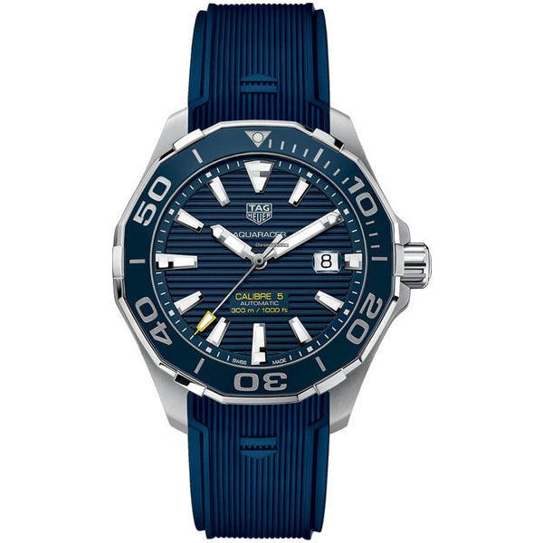Shop Authentic Tag Heuer Aquaracer Calibre 5 Automatic Blue Dial Blue Rubber Strap Watch for Men - WAY201B.FT6150 - Luxxuri
