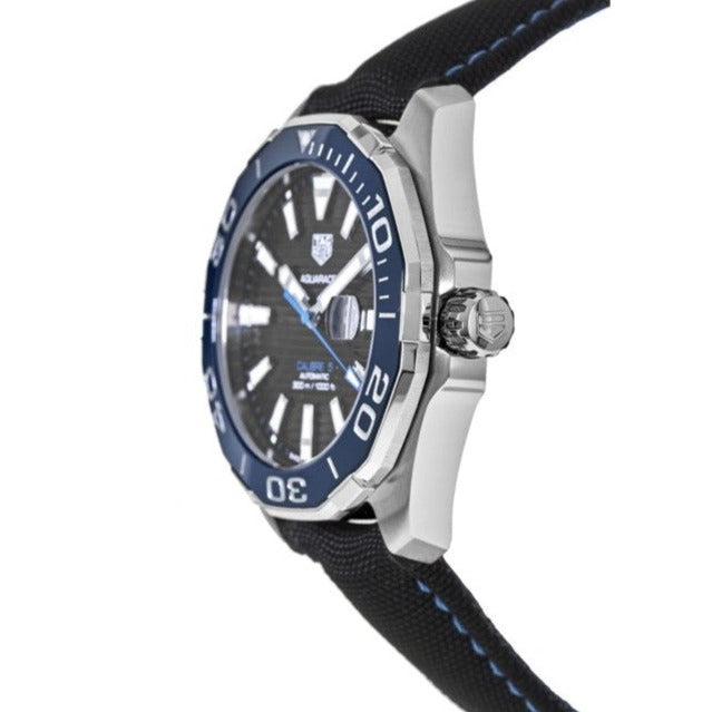 Shop Authentic Tag Heuer Aquaracer Calibre 5 Automatic Black Dial Black Nylon Strap Watch for Men - WAY201C.FC6395 - Luxxuri