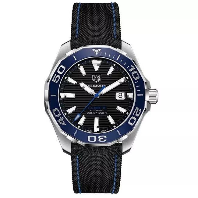 Shop Authentic Tag Heuer Aquaracer Calibre 5 Automatic Black Dial Black Nylon Strap Watch for Men - WAY201C.FC6395 - Luxxuri