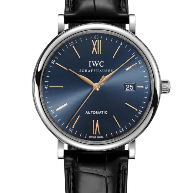 Shop Authentic IWC Portofino Automatic Blue Dial Black Leather Strap Watch for Men - IW356523 - Luxxuri