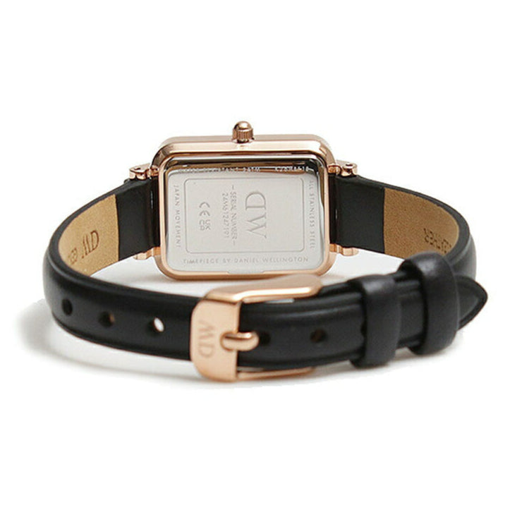 Daniel Wellington Quadro Pressed Melrose Emerald Green Dial Black Leather Strap Watch For Women - DW00100446