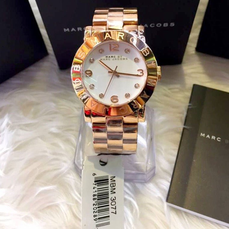 Shop Authentic Marc Jacobs Amy White Dial Rose Gold Steel Strap Watch for Women - MBM3077 - Luxxuri