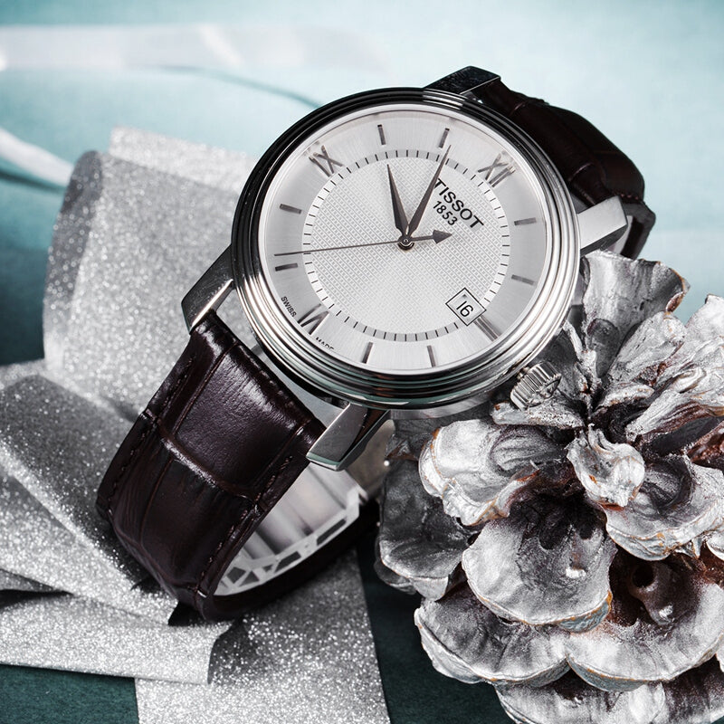 Shop Authentic Tissot T Classic Bridgeport Silver Dial Brown Leather Strap Watch For Men - T097.410.16.038.00 - Luxxuri