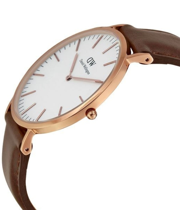 Shop Authentic Daniel Wellington Classic Bristol White Dial Brown Leather Strap Watch For Men - DW00100009 - Luxxuri