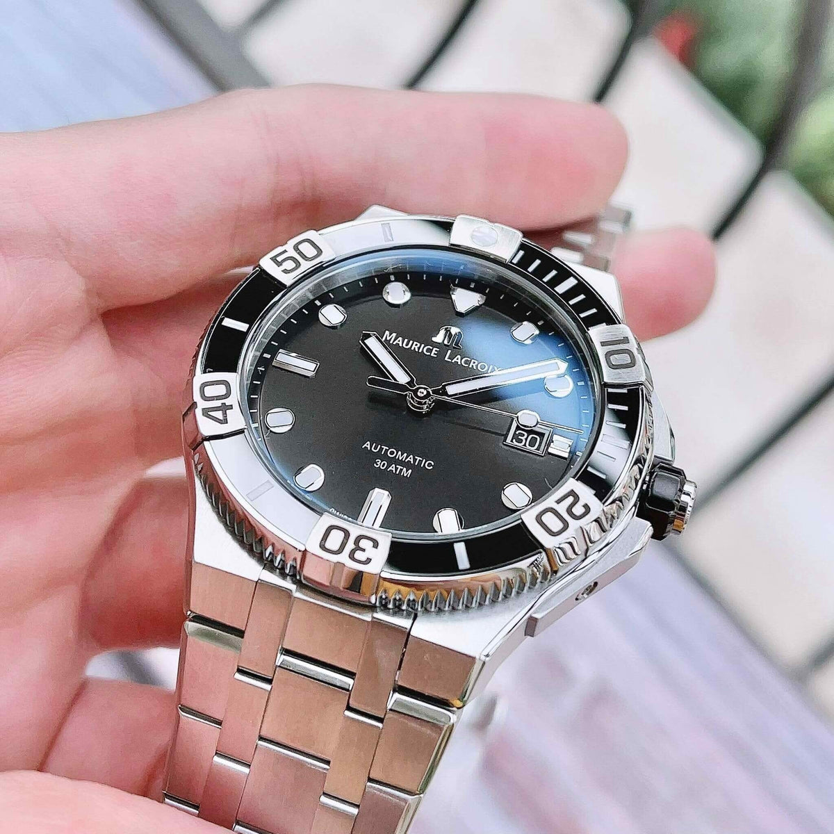 Shop Authentic Maurice Lacroix Aikon Venturer Black Dial Silver Steel Strap Watch for Men - AI6058-SS002-330-1 - Luxxuri