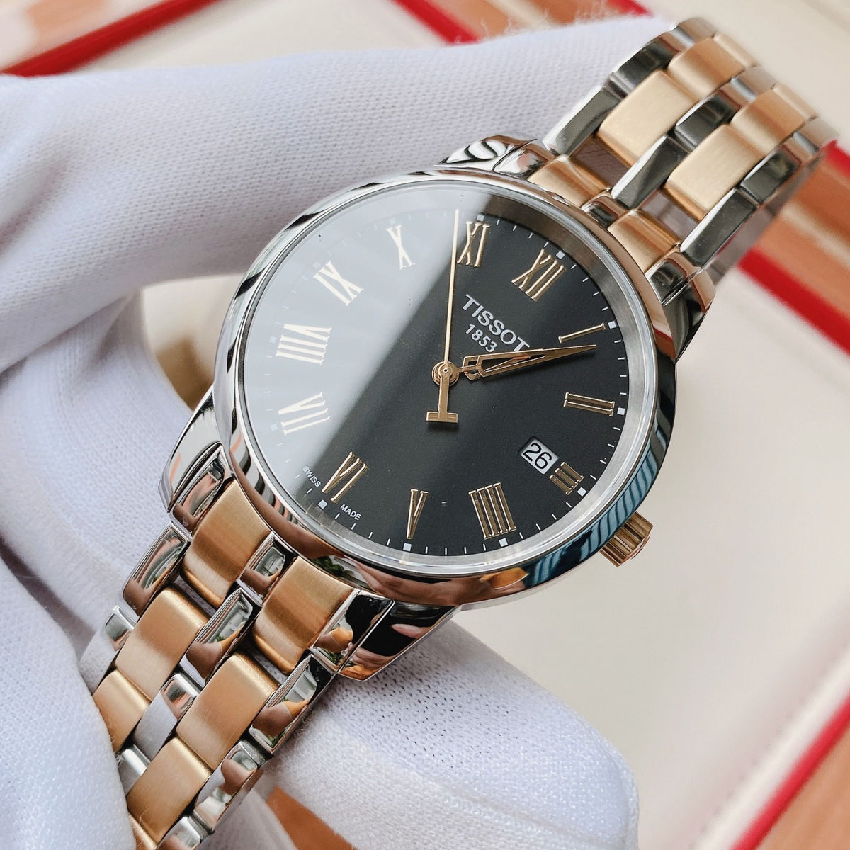 Shop Authentic Tissot T Classic Dream Black Dial Two Tone Steel Strap Watch for Men - T033.410.22.053.01 - Luxxuri