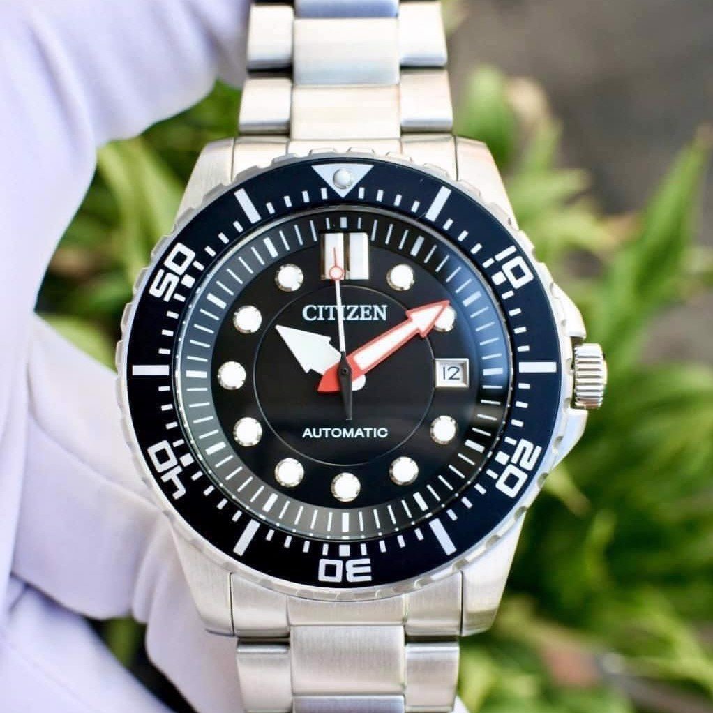 Shop Authentic Citizen Mechanical Black Dial Silver Steel Strap Watch For Men - NJ0120-81E - Luxxuri