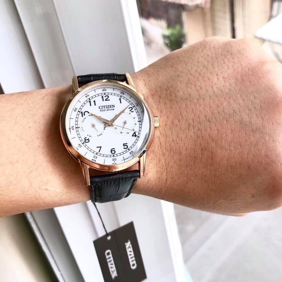 Shop Authentic Citizen Watch Eco Drive Day & Date White Dial Black Leather Strap Watch For Men - AO9003-16A - Luxxuri