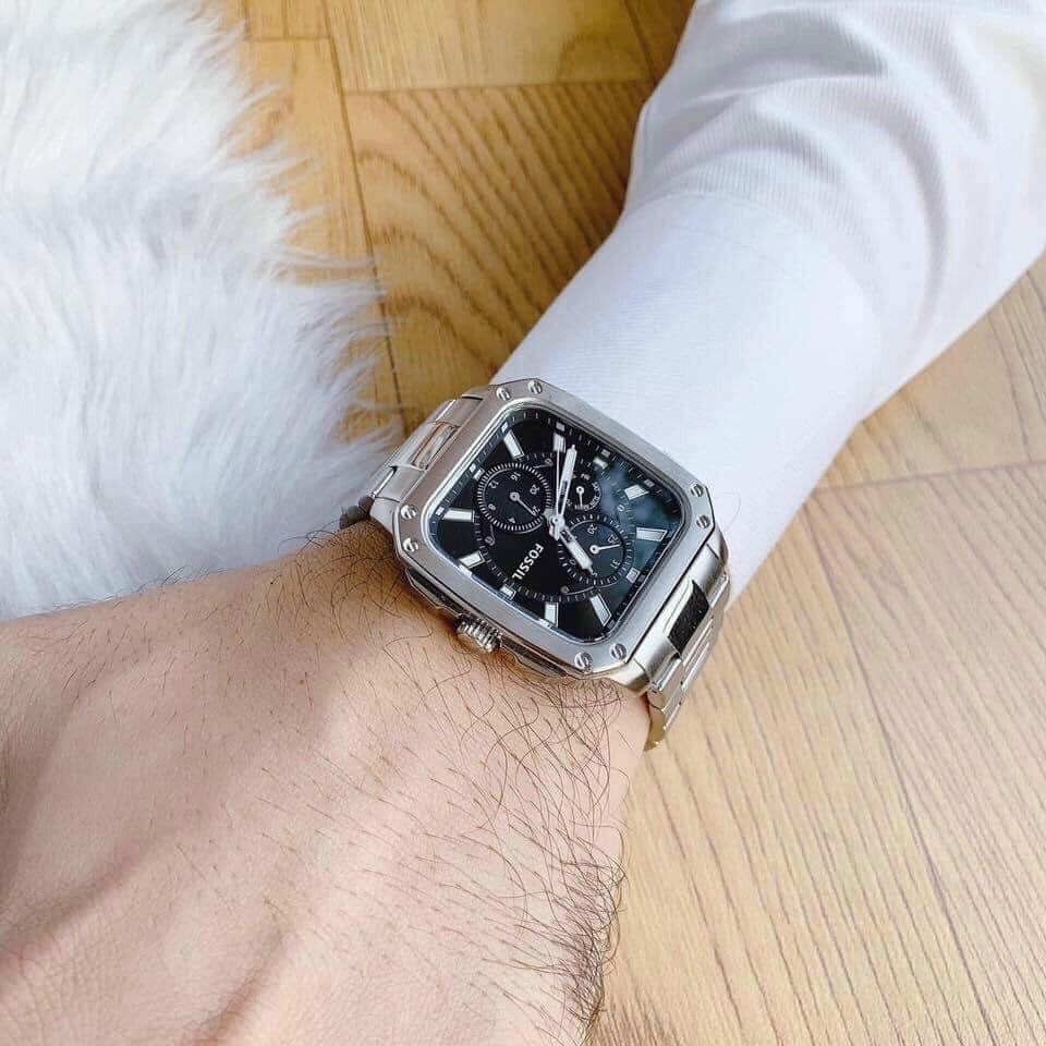 Shop Authentic Fossil Inscription Multifunction Black Dial Silver Steel Strap Watch for Men - BQ2655 - Luxxuri