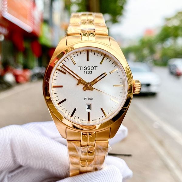 Shop Authentic Tissot T Classic PR 100 Lady White Dial Gold Steel Strap Watch for Women - T101.210.33.031.00 - Luxxuri