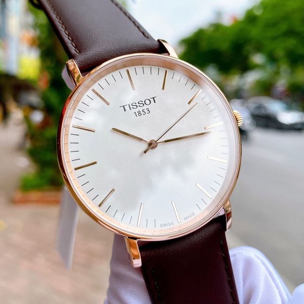 Shop Authentic Tissot T Classic Everytime White Dial Brown Leather Strap Watch for Men - T109.610.36.031.00 - Luxxuri