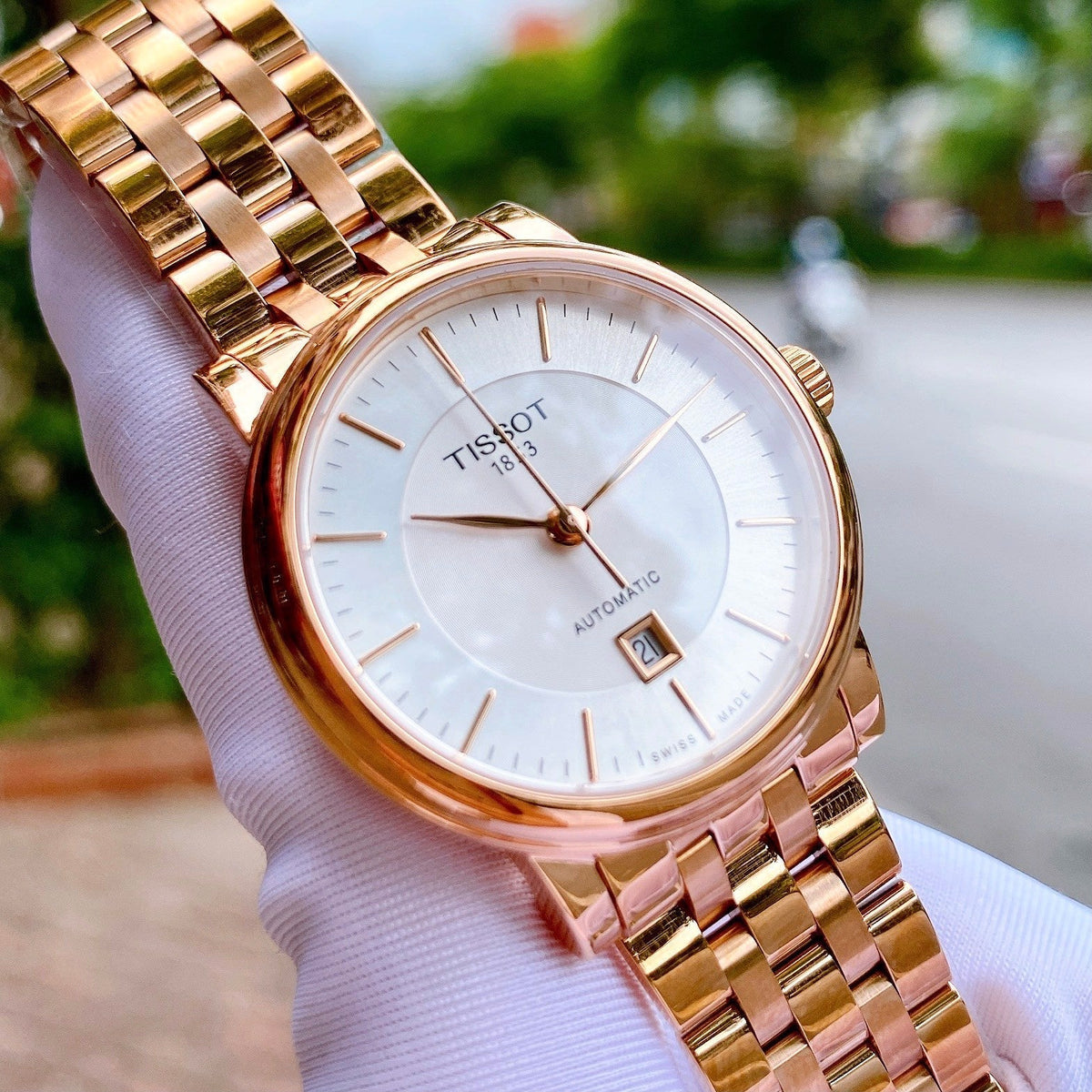 Shop Authentic Tissot T Classic Carson Premium White Dial Rose Gold Steel Strap Watch for Women - T122.207.33.031.00 - Luxxuri