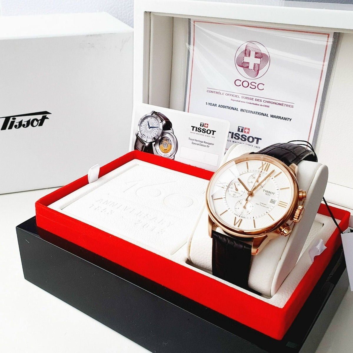 Shop Authentic Tissot Des Tourelles Chronograph Silver Dial Brown Leather Strap Watch For Men - T099.427.36.038.00 - Luxxuri