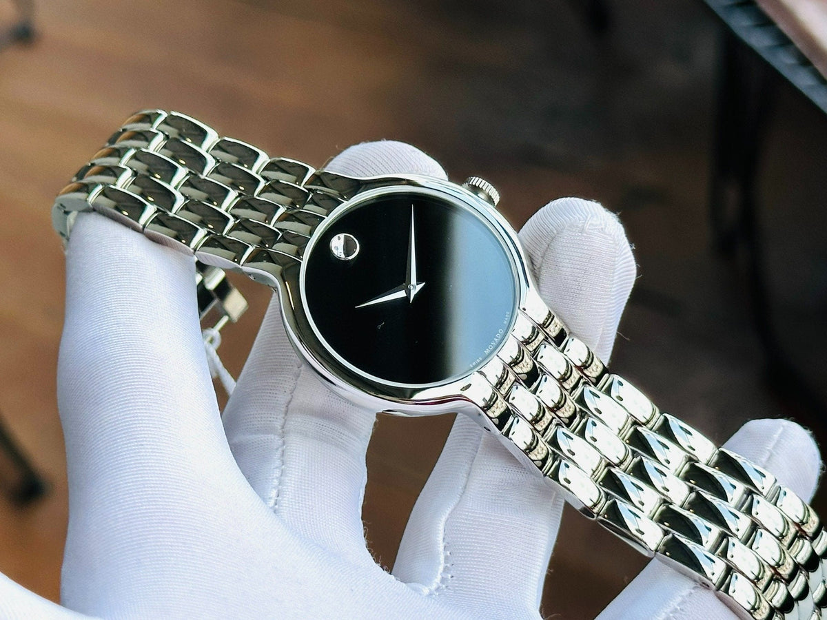Shop Authentic Movado Classic Quartz Black Dial Silver Steel Strap Watch for Men - 0606337 - Luxxuri